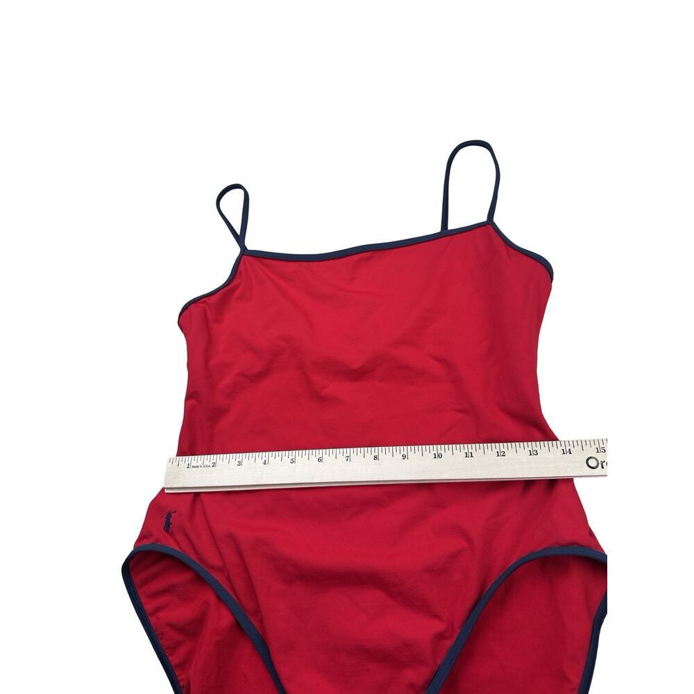 Vtg Ralph Lauren Sport One Piece Swimsuit Womens 14 Red High Cut Athletic USA - Picture 6 of 10